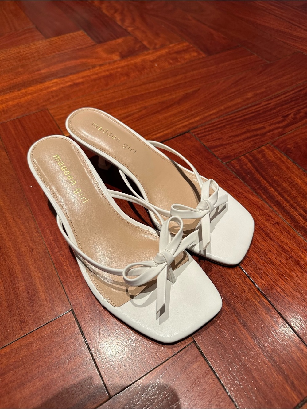 Madden Girl White Bow Square-Toe Slide Heels